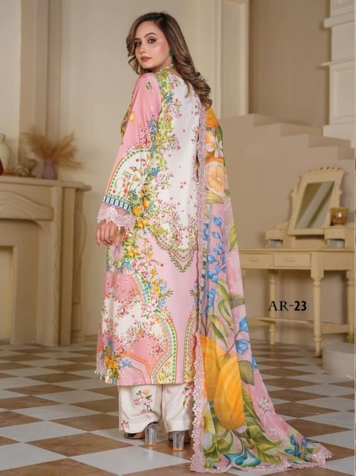 Sajni M.Prints - Citrus Blossom Pink Lawn Suit with Chiffon Dupatta